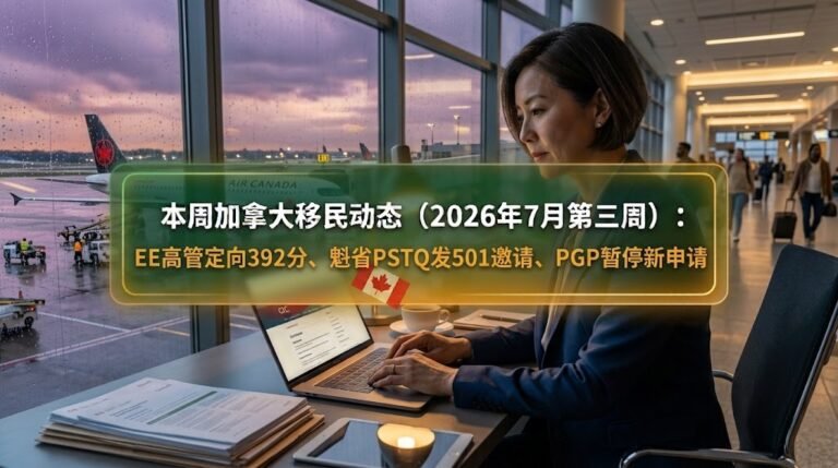 本周加拿大移民动态（2026年7月第三周）：EE高管定向392分、魁省PSTQ发501邀请、PGP暂停新申请