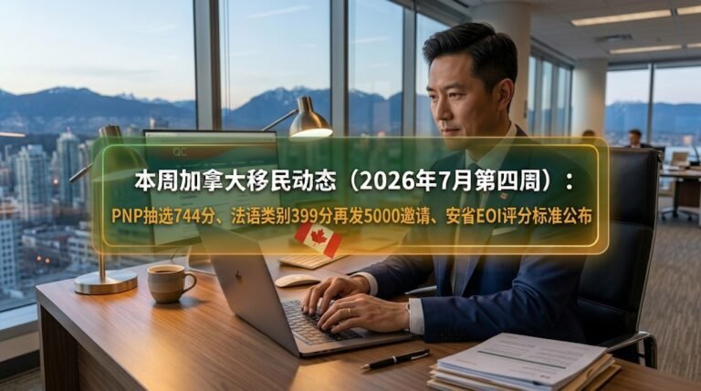 本周加拿大移民动态（2026年7月第四周）：PNP抽选744分、法语类别399分再发5000邀请、安省EOI评分标准公布