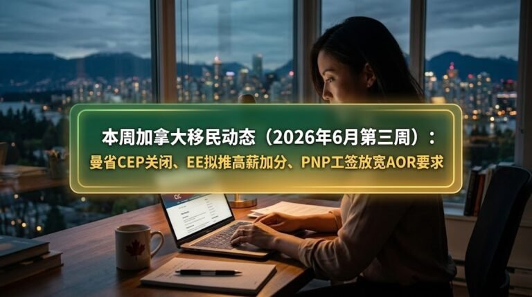 本周加拿大移民动态（2026年6月第三周）：曼省CEP关闭、EE拟推高薪加分、PNP工签放宽AOR要求