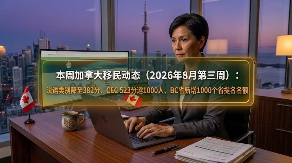 本周加拿大移民动态（2026年8月第三周）：法语类别降至382分、CEC 523分邀1000人、BC省新增1000个省提名名额